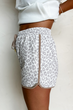 Load image into Gallery viewer, White Leopard Elastic Waist Lace up Contrast Trim Casual Shorts
