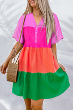 Cargar imagen en el visor de la galería, Multicolor Color Block Tiered Puff Sleeve Dress
