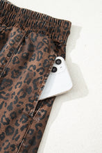 Load image into Gallery viewer, Brown Leopard Print Elastic Waist Drawstring Denim Skort
