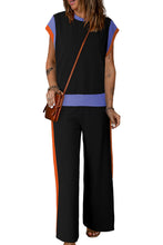 Load image into Gallery viewer, Black Color Block Detail Casual Two-piece Outfit
