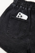 Load image into Gallery viewer, Black Drawstring High Waist Casual Denim Shorts with Pockets
