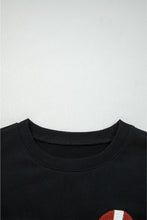 Load image into Gallery viewer, Black Varsity Baseball Bow Graphic Striped Sleeve Baggy Sweatshirt
