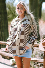 Cargar imagen en el visor de la galería, Brown Checkered Print Patchwork Corduroy Shacket
