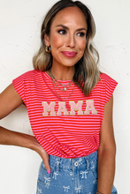 Load image into Gallery viewer, Red Stripe MAMA Graphic Cap Sleeve T Shirt
