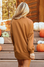 Cargar imagen en el visor de la galería, Chestnut Sequin Happy Halloween Graphic Notched Neck Long Sleeve Loose Top
