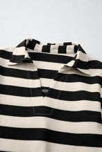 Load image into Gallery viewer, Black Stripe Collared V Neck Long Sleeve Loose Casual Dress
