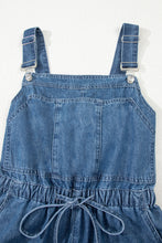 Load image into Gallery viewer, Sky Blue Buckle Straps Bib Style Tied Backless Flared Denim Overall
