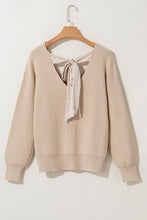 Cargar imagen en el visor de la galería, Apricot Lantern Sleeve V Neck Knot Back Sweater
