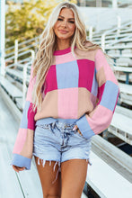 Cargar imagen en el visor de la galería, Rose Red Color Block Drop Shoulder Crewneck Loose Fit Sweater
