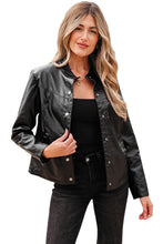 Load image into Gallery viewer, Black Faux Leather Buttoned Front Boxy Jacket
