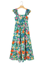 Cargar imagen en el visor de la galería, Green Floral Print Sleeveless Ruffle Tiered Maxi Dress
