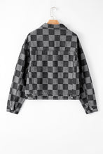 Load image into Gallery viewer, Black Checkered Patchwork Button up Denim Jacket
