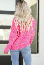 Cargar imagen en el visor de la galería, Dark Pink Colorful Spots Knitted V Neck Casual Sweater
