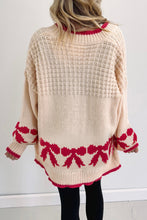 Cargar imagen en el visor de la galería, Apricot Bow Pattern Textured Open Front Baggy Cardigan
