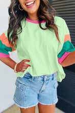 Cargar imagen en el visor de la galería, Green Color Block Stitching Sleeve Round Neck Oversize Top
