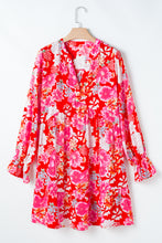 Load image into Gallery viewer, Red Floral Print High Waist V Neck Babydoll Mini Dress
