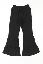 Cargar imagen en el visor de la galería, Black Textured High Waist Ruffled Bell Bottom Pants
