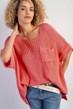 Cargar imagen en el visor de la galería, Fresh Salmon Rolled Cuffs Loose Knit Tee with Slits
