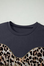 Load image into Gallery viewer, Dark Grey Contrast Leopard Bow Patched Short Sleeve T Shirt Long Dress
