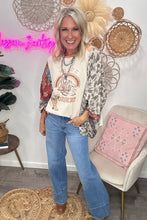 Load image into Gallery viewer, Multicolour Asymmetric Printed Patchwork Sleeve Peace Desert Graphic Top
