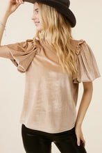 Load image into Gallery viewer, Light French Beige Frilly Puff Sleeve Mock Neck Blouse
