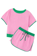 Load image into Gallery viewer, Bonbon Colorblock Edge Drop Shoulder T Shirt and Skort 2Pcs Set
