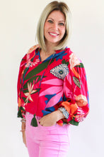 Load image into Gallery viewer, Rose Blooming Flower Print Ruffled Puff Sleeve Blouse
