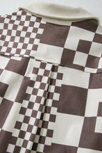 Load image into Gallery viewer, Brown Checkered Print Patchwork Corduroy Shacket
