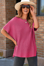 Cargar imagen en el visor de la galería, Rose Red Short Sleeve Side Slit Oversized Sweater
