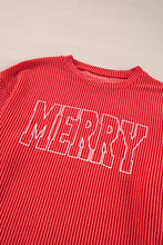 Load image into Gallery viewer, Racing Red Corded MERRY Graphic Long Sleeve Top and Shorts Set
