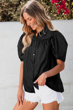 Cargar imagen en el visor de la galería, Black Crisp Puff Sleeve Loose Shirt
