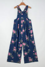 Cargar imagen en el visor de la galería, Blue Beau Floral Print Pleated High Waist Wide Leg Denim Jumpsuit
