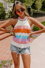 Cargar imagen en el visor de la galería, Multicolour Wavy Striped Print Textured Knit Sleeveless Sweater Top
