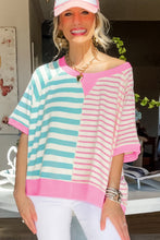 Cargar imagen en el visor de la galería, Pink Stripe Contrast Patchwork Oversized T Shirt
