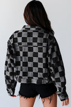 Load image into Gallery viewer, Black Checkered Patchwork Button up Denim Jacket
