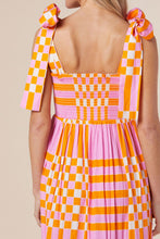 Load image into Gallery viewer, Pink Boho Gingham Tied Straps Smocked Maxi Dress
