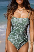 Load image into Gallery viewer, Green Floral Pattern Spaghetti Straps Teddy Swimsuit
