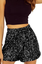 Load image into Gallery viewer, Black Sequin Straight Leg High Waist Casual Shorts
