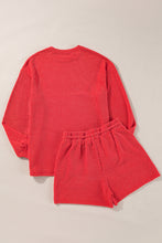 Load image into Gallery viewer, Racing Red Corded MERRY Graphic Long Sleeve Top and Shorts Set
