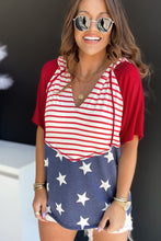 Cargar imagen en el visor de la galería, Fiery Red Stars and Stripes Print Drawstring Hooded T Shirt
