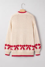 Load image into Gallery viewer, Apricot Bow Pattern Textured Open Front Baggy Cardigan
