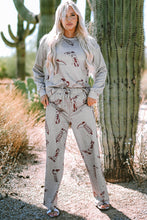 Cargar imagen en el visor de la galería, Gray Cowgirl Boots Printed Long Sleeve Top Pants Lounge Set
