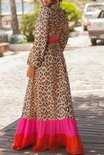 Load image into Gallery viewer, Brown Leopard Color Block V Neck Loose Fit Maxi Dress
