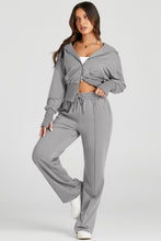 Load image into Gallery viewer, Gray Double Zipper Hooded Jacket and Sweatpants Active Set
