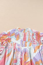 Load image into Gallery viewer, Pink Abstract Print Bubble Sleeve Smock Detail Blouse
