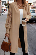 Cargar imagen en el visor de la galería, Parchment Lace Patchwork Ribbed Knit Open Front Duster Cardigan
