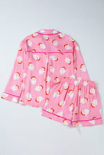 Cargar imagen en el visor de la galería, Pink Christmas Santa Claus Print Satin Shirt and Shorts Set
