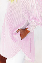 Cargar imagen en el visor de la galería, Pink Smocked Cuffed Striped Boyfriend Shirt with Pocket
