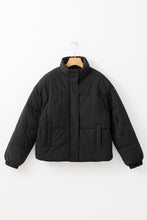 Load image into Gallery viewer, Black Checkerboard Full Zipper Puffer Jacket
