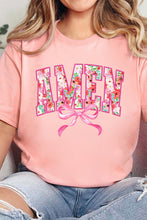Load image into Gallery viewer, Pink Floral AMEN Bow Graphic Crewneck T Shirt
